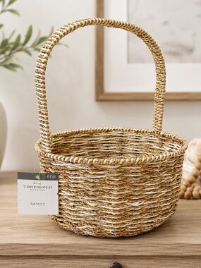 *New* Threshold Two-Tone Shiny Gold and White Woven Basket with Handle